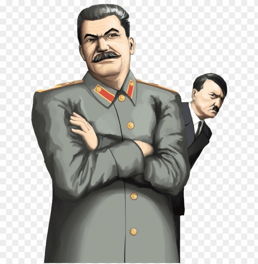 Illustration of Stalin and Hitler in a political context, transparent background.