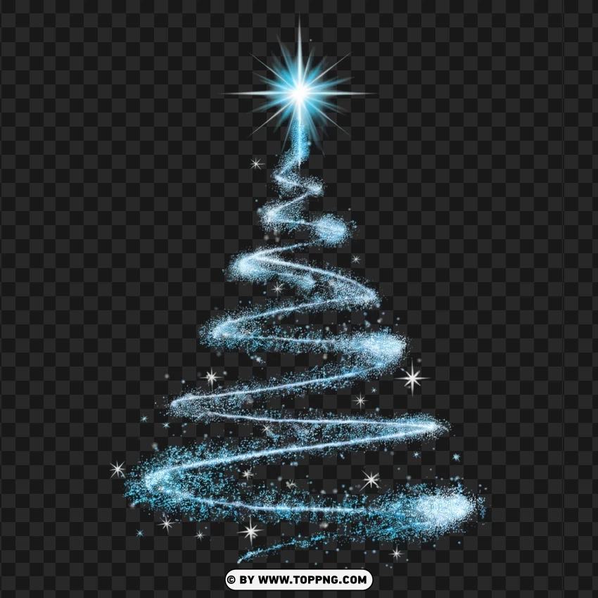 Starry Christmas Tree Illustration With Blue Glowing Star PNG Transparent Background