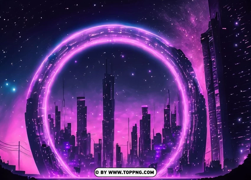 Starry Night Futurism In Ethereal Purple Neon City Wallpaper Flare PNG Transparent Background