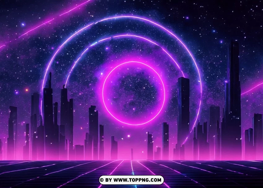 Starry Night Futurism In Ethereal Purple Neon City Wallpaper Flare PNG Transparent Background