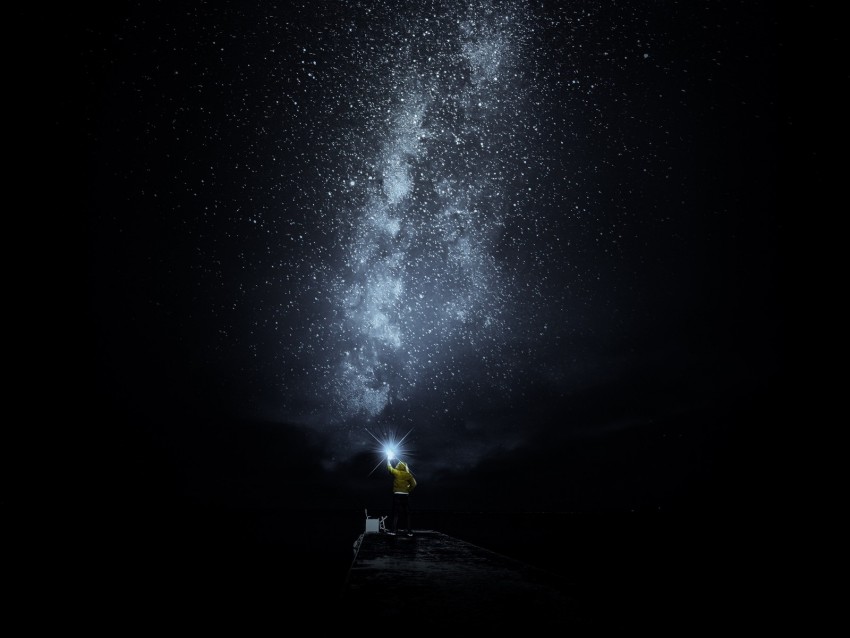 Starry Sky Man Loneliness Lonely Shine Night Dark Background