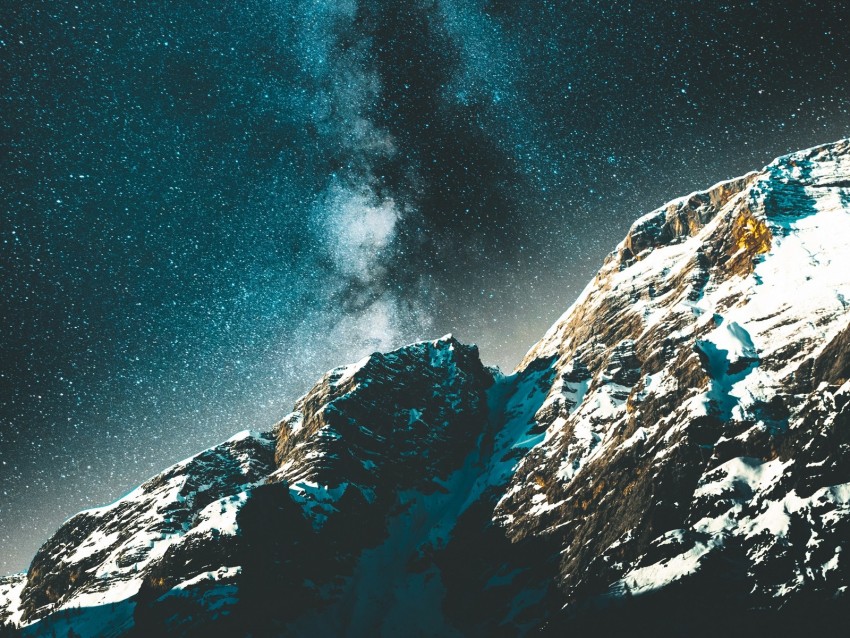 starry sky, milky way, mountains, night, stars, snowy