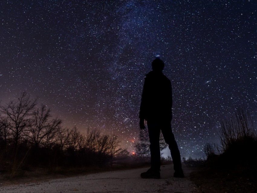 starry sky, milky way, silhouette, night, stars, observation