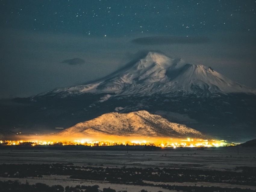 Starry Sky Mountain Snowy Night Background