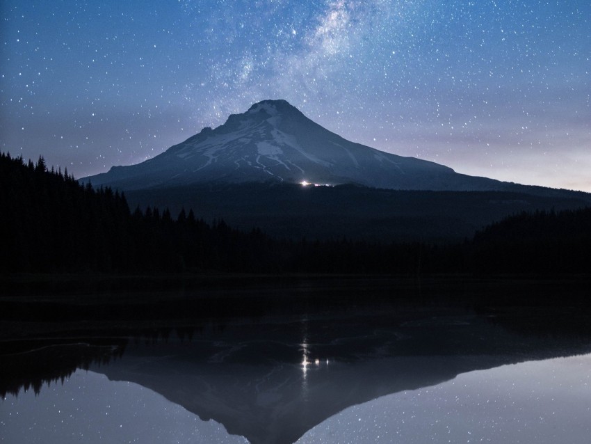 starry sky, mountain, stars, milky way, night, reflection