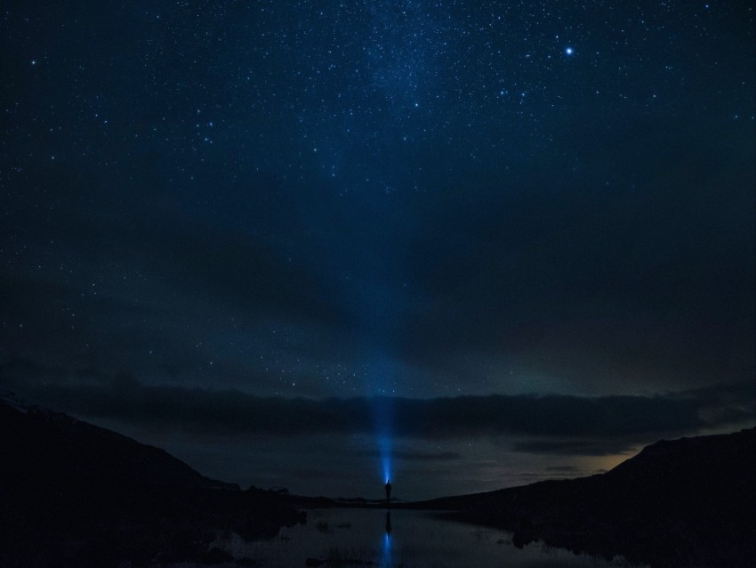 starry sky, night, silhouette, horizon, stars, sky, loneliness