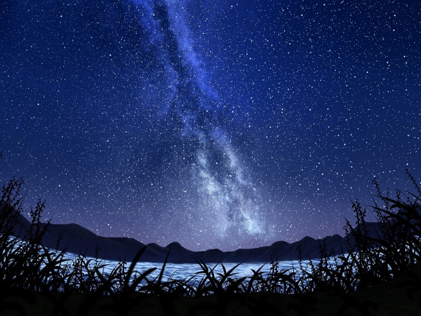 stars, starry sky, milky way, art, night, sky, grass