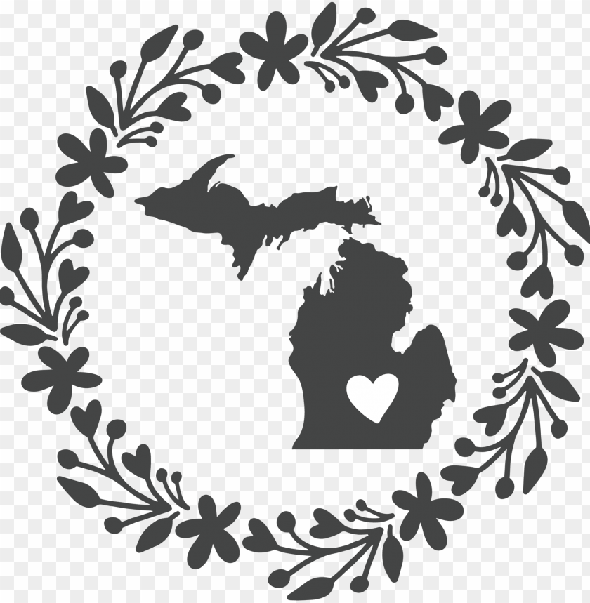 Michigan, heart shape, floral design, state outline, nature, love, decoration