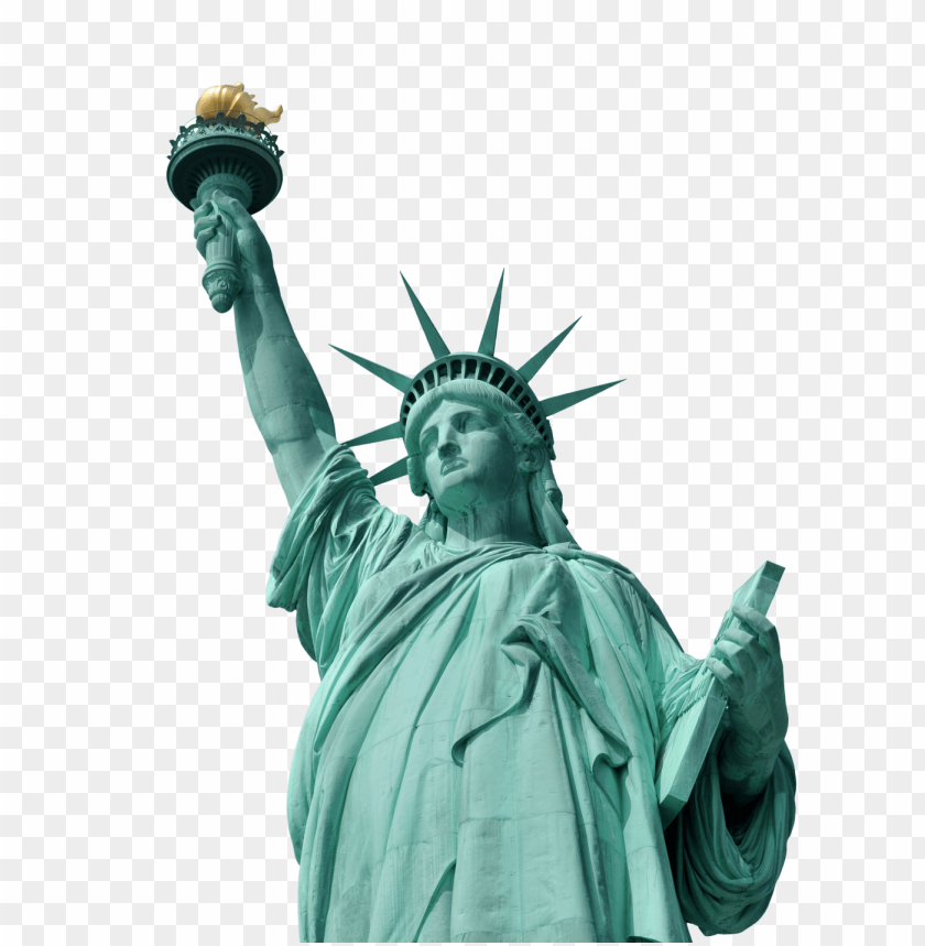 Statue of Liberty holding a torch, symbolizing freedom and democracy.