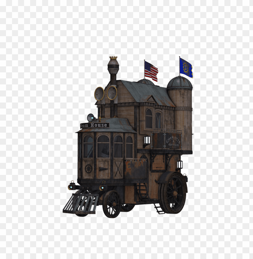 transport, trains, steampunk locomotive side view, 