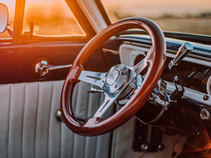 Steering Wheel Car Retro Old Salon Background