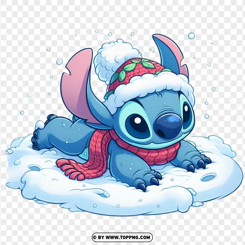 Stitch Playing With Winter Snow PNG Transparent Background