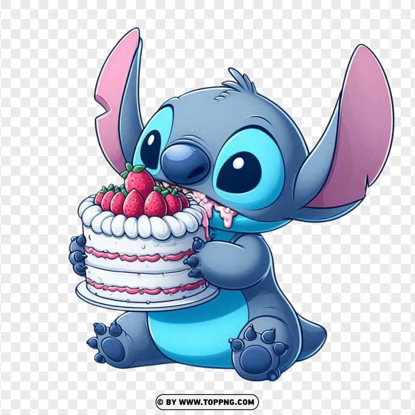 Stitch Eating Cake PNG Transparent Background