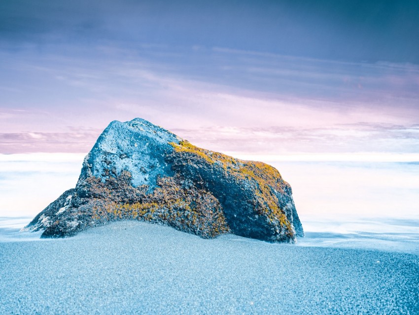 stone, rock, snow, moss