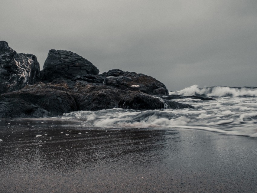 Stones Beach Waves Sea Sand Background