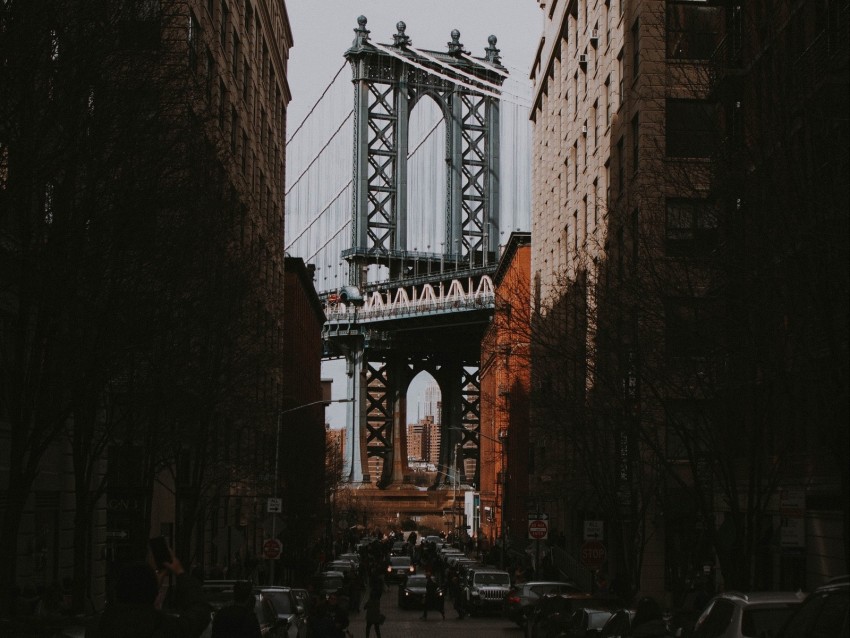 Street City Architecture Buildings Bridge Background