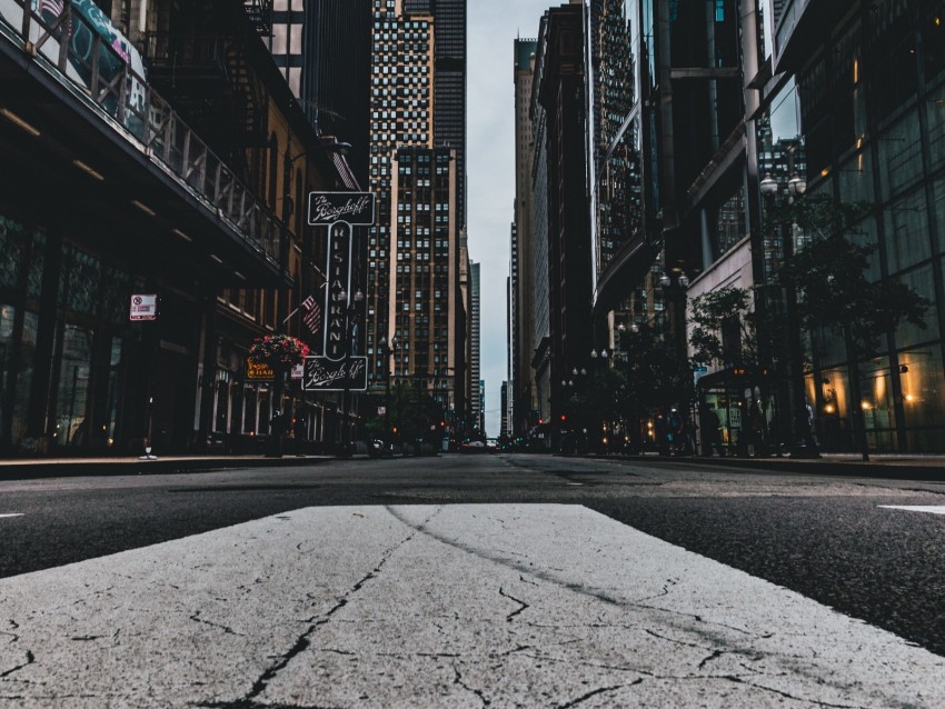 Street City Buildings Asphalt Chicago Usa Background