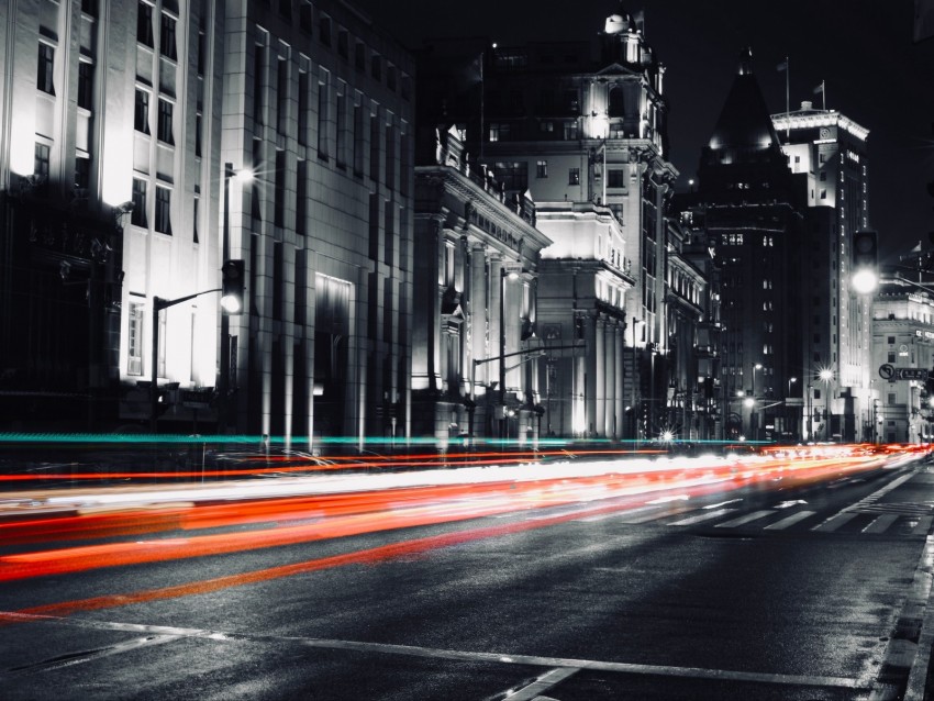 Street Light Long Exposure Night Asphalt Backlight Background