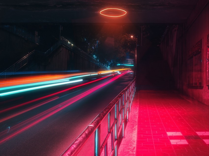 street, neon, lights, motion, long exposure, night