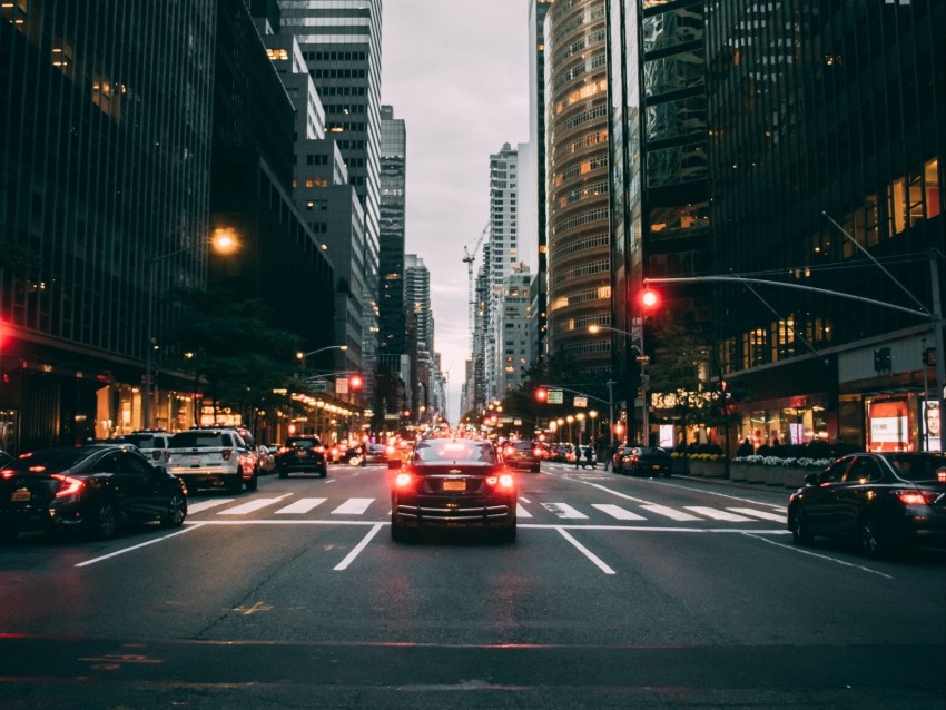 Street Road Traffic Cars City Buildings New York Usa Background