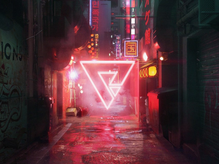 street, triangle, cyberpunk, neon