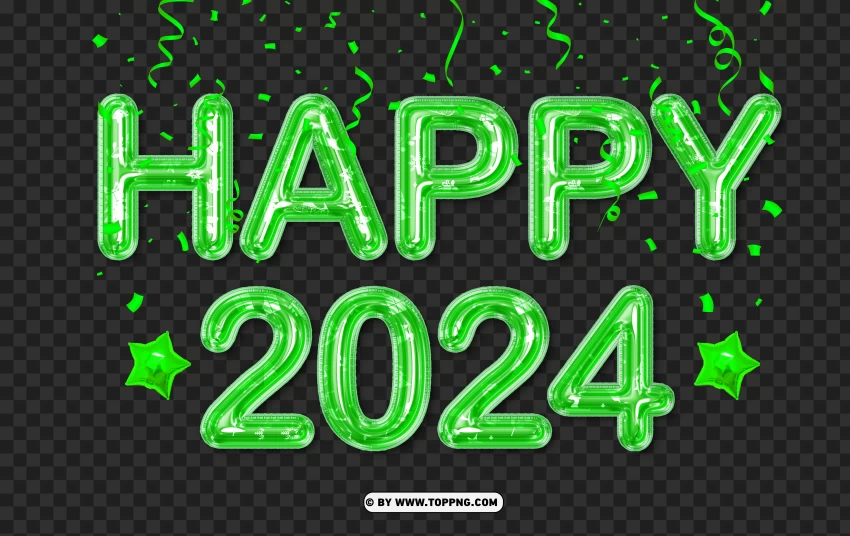 Stylish 2024 Green Balloons With Stars Image PNG Transparent Background