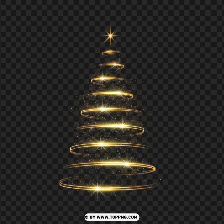 Stylish Golden Christmas Tree With Magical Spiral Design PNG Transparent Background