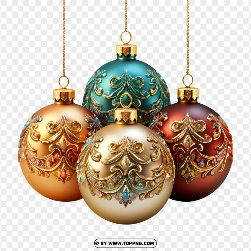 Stylish Green And Gold Christmas Baubles PNG Transparent Background