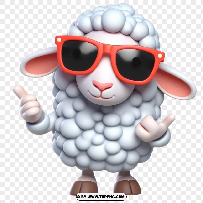 3d Stylish Sheep With Wearing Sunglasses PNG Transparent Background