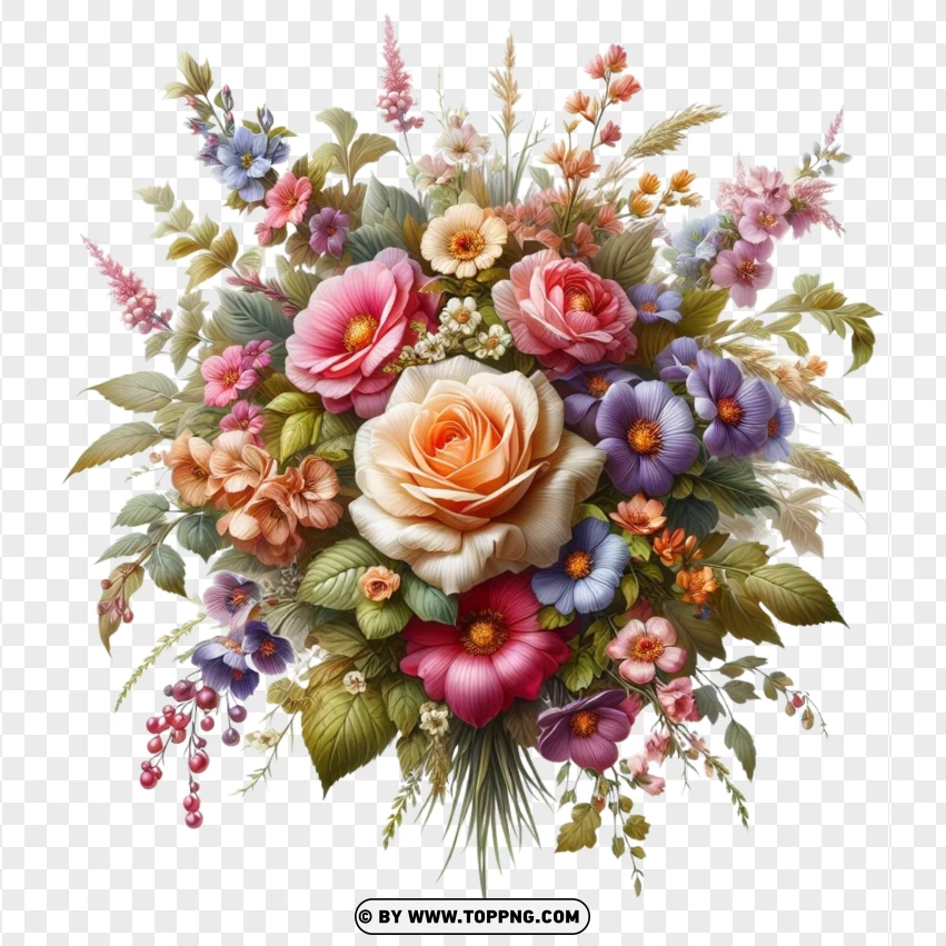 Summer Flowers Bouquet PNG Transparent Background