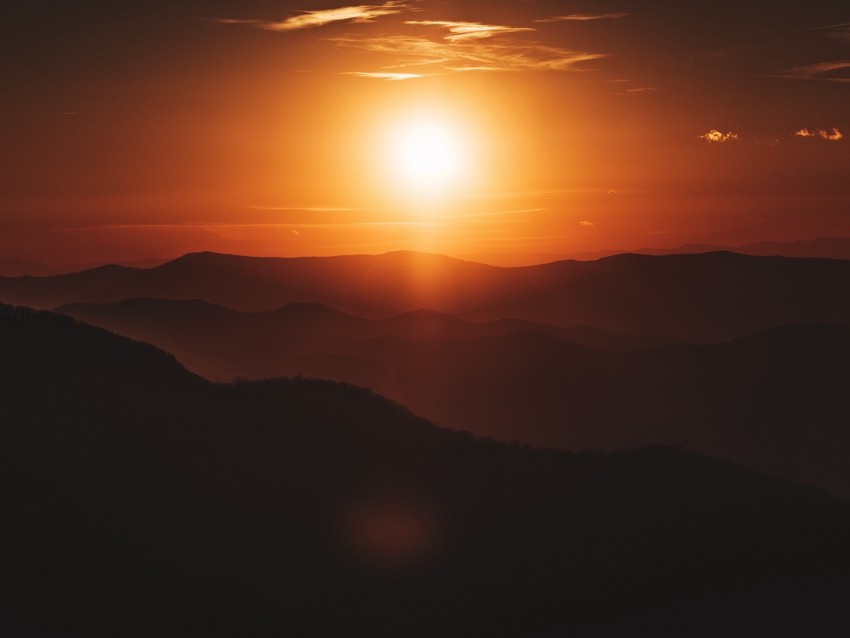 sun, sunset, hills, sky, dark