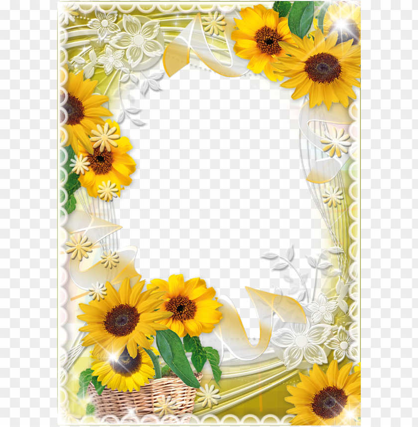 sunflower, floral border, nature decor, spring flowers, garden art, yellow blooms, decorative plants