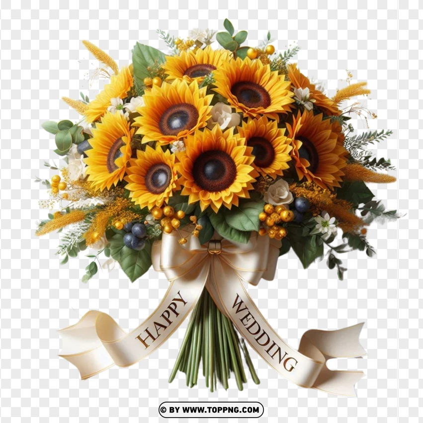 bouquet flowers,  bouquet gift,Sunflowers,wedding,  invitation,  card, isolated