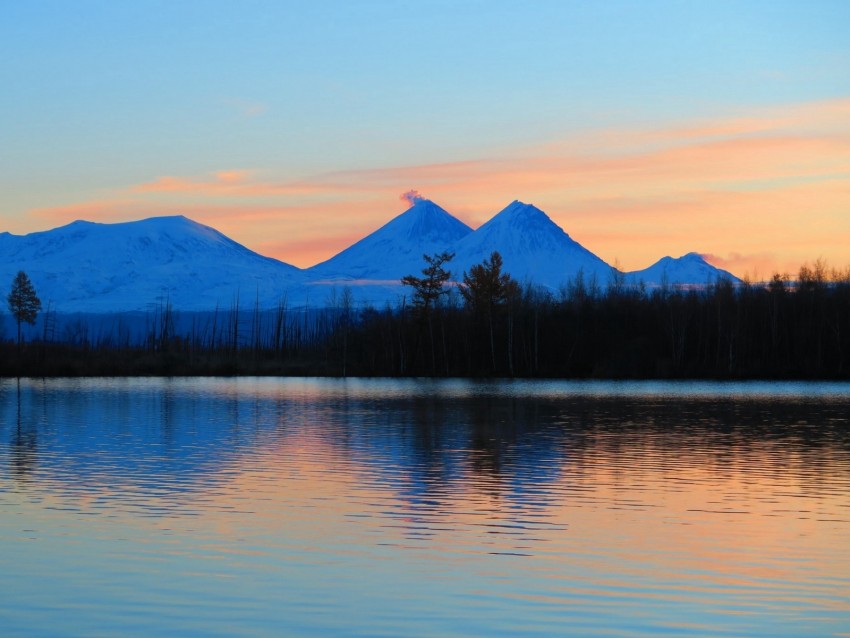 sunrise, mountains, lake, landscape, morning