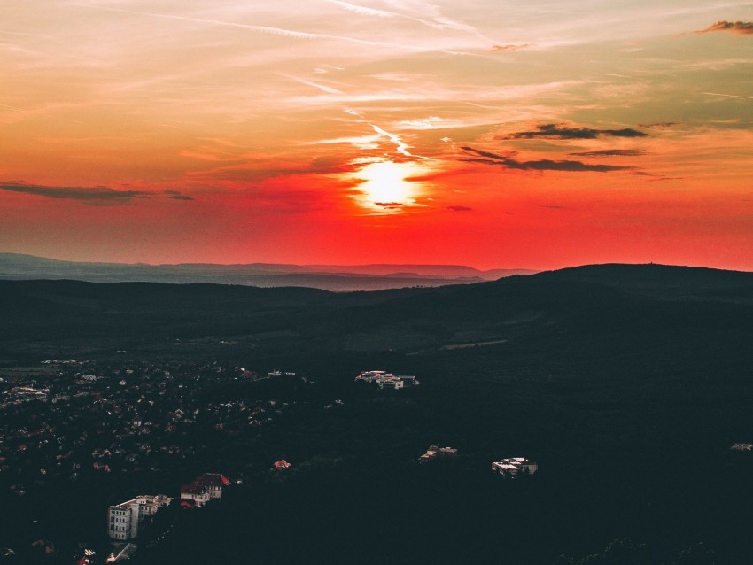 sunset, aerial view, budapest, hungary