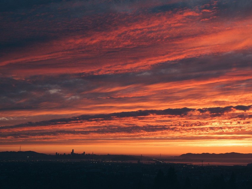 sunset, clouds, horizon, sky, twilight