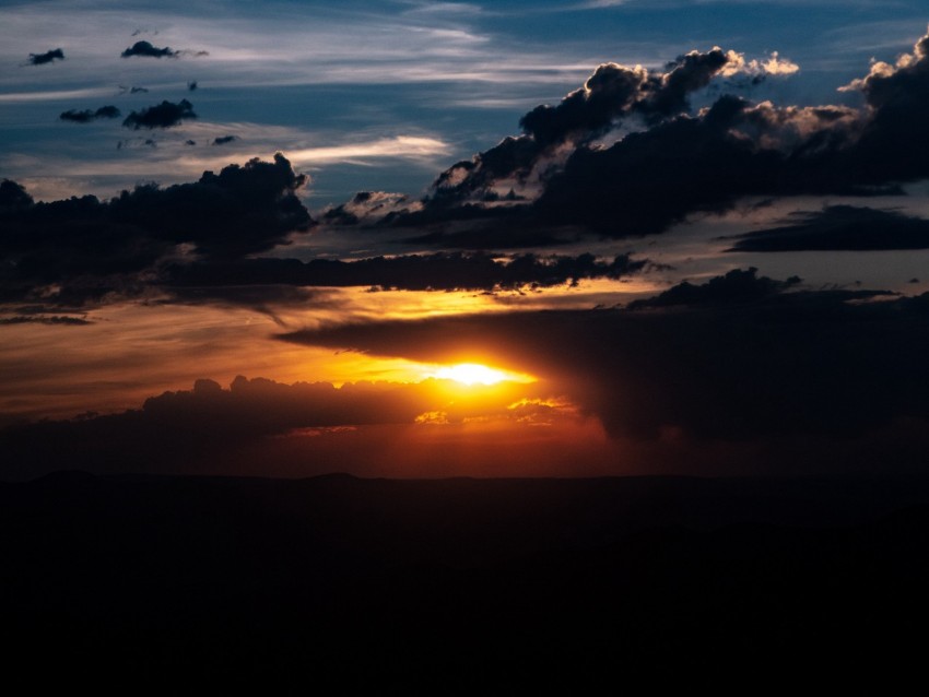 sunset, clouds, sun, twilight, dark