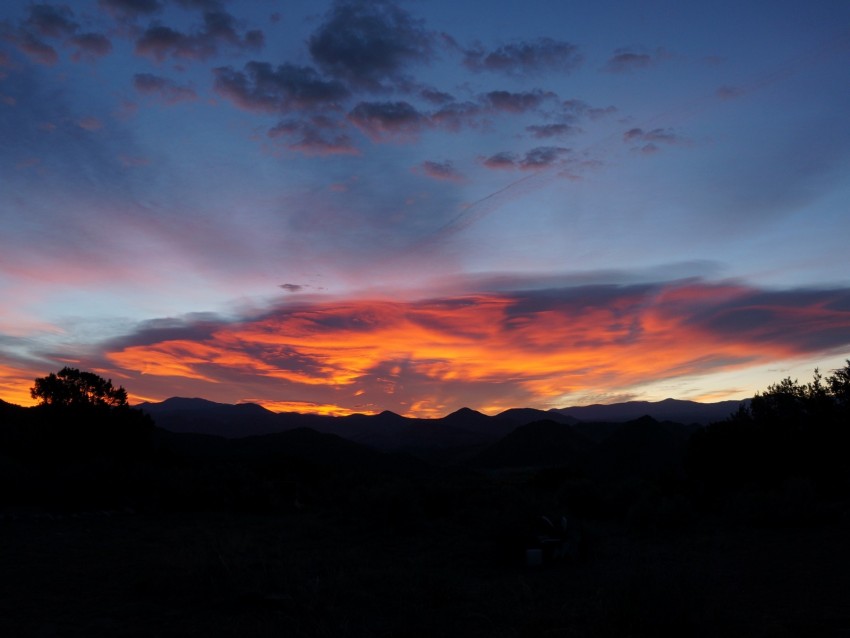 sunset, hills, dark, night, sky