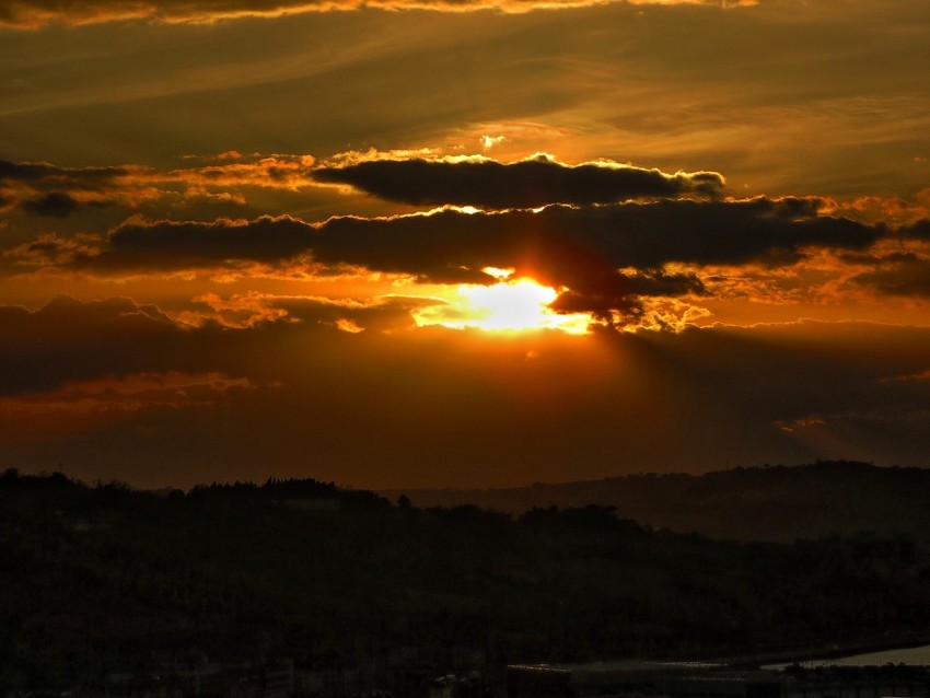 sunset, horizon, clouds, sky, evening