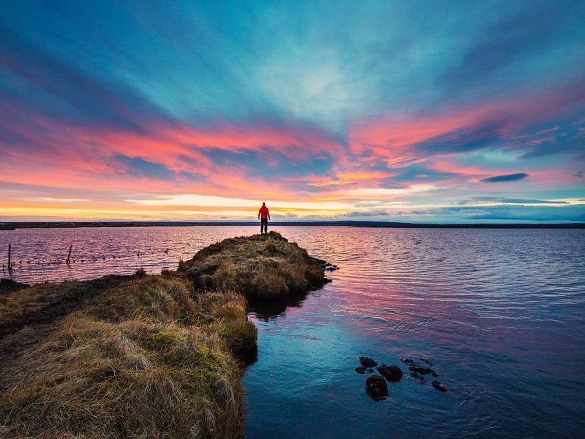 Sunset Horizon Loneliness Lake Iceland Background