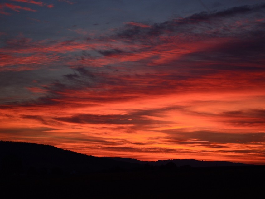 sunset, horizon, red, clouds, dark