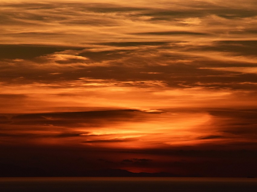 sunset, horizon, sea, clouds, dark, twilight