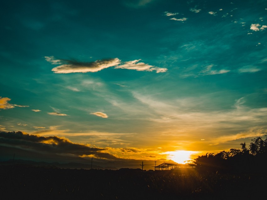 Sunset Horizon Sky Clouds Sunlight Background