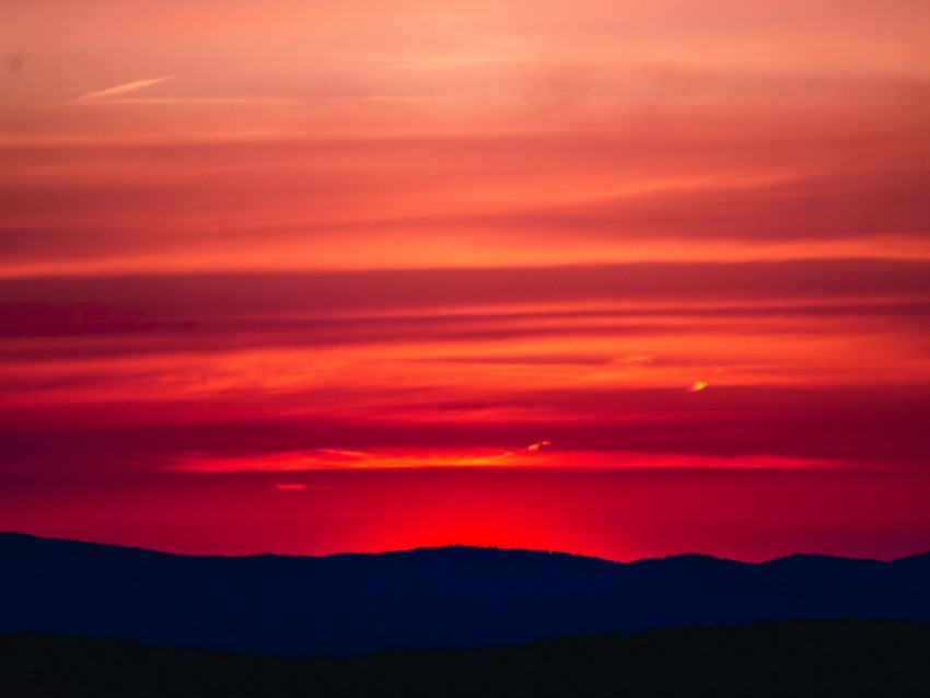 sunset, horizon, sky, red, clouds