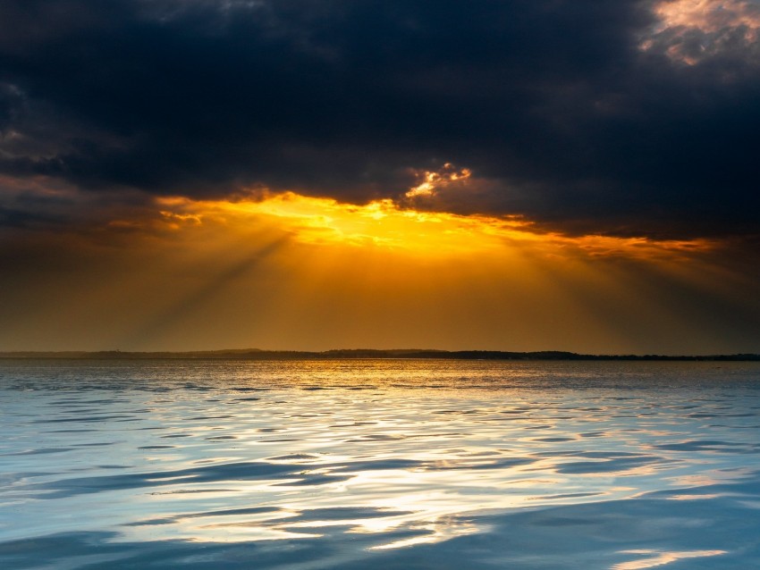 Sunset Lake Clouds Horizon Sunlight Background