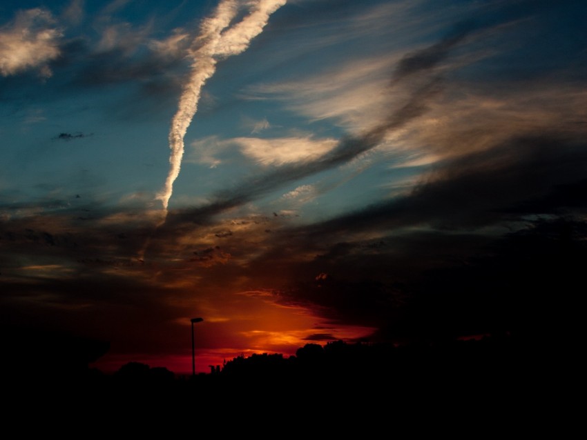 sunset, night, sky, horizon, clouds, dark