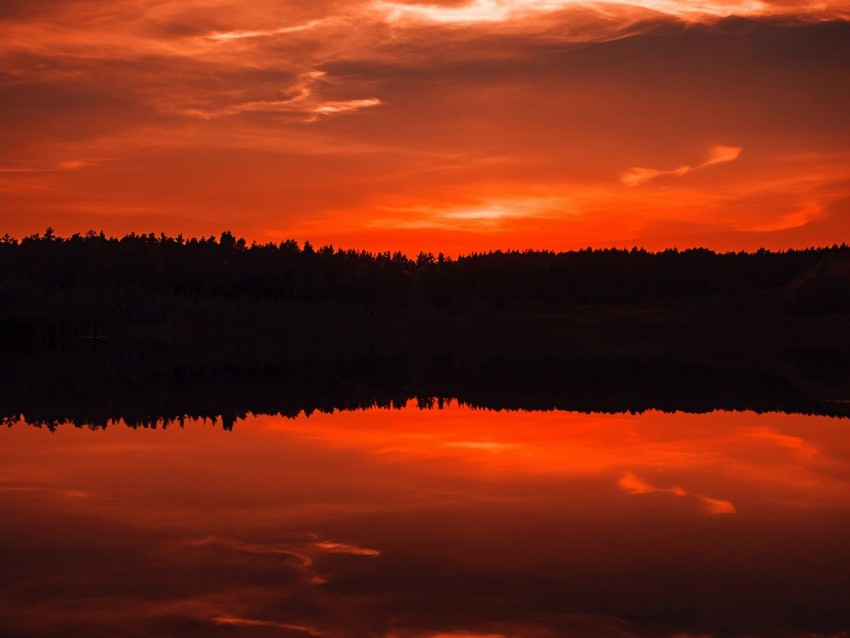 sunset, river, horizon, sky, dark, twilight