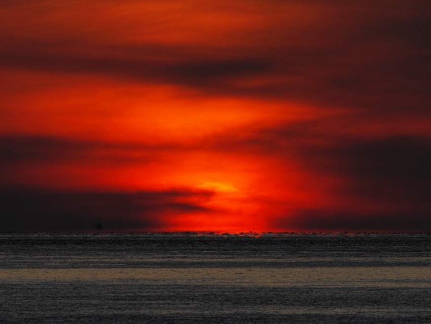 Sunset Sea Horizon Dark Dusk Background