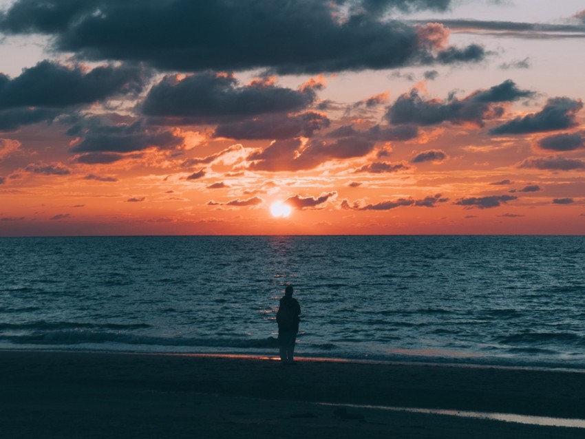 sunset, sea, silhouette, horizon, solitude, loneliness