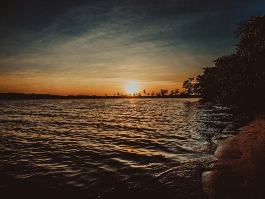 Sunset Shore Ripples Night Horizon Background